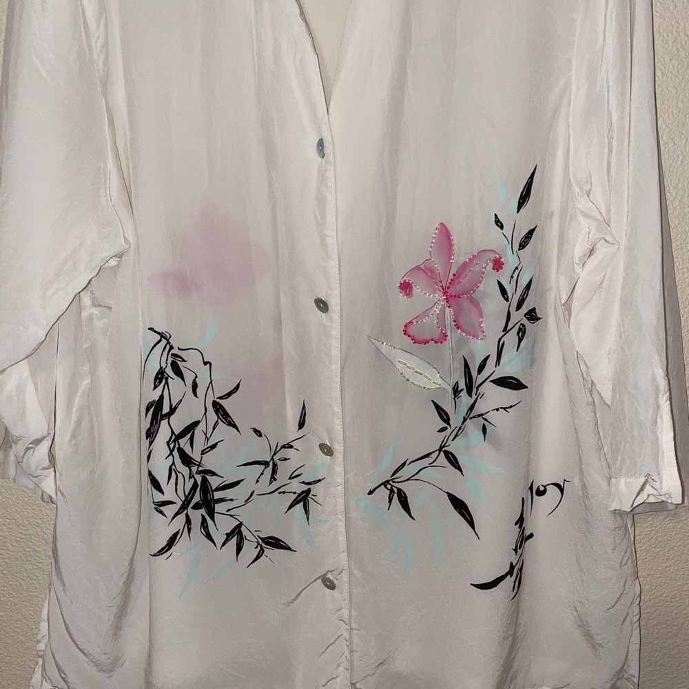 What if ..? 100% silk white-cream tone button down blouse - Picture 7 of 16